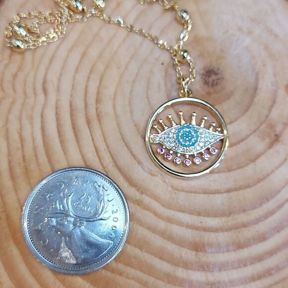 Mandala gold plated "Evil Eye" necklace - Picture 2 of 4